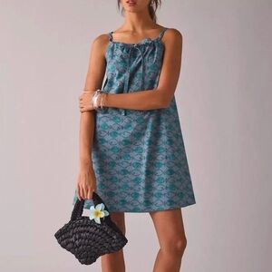 Urban Outfitters BDG Eva Mini Dress Small Fish Green Tropical Beach Coastal NWT